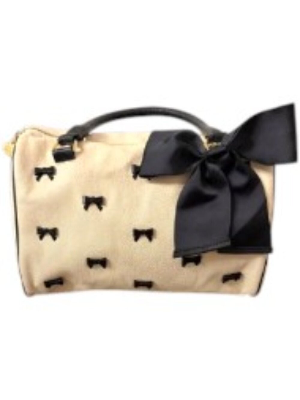 Betsey Johnson Ivory Satchel Bag All Over Bows Black Bow Accent - Picture 2 of 10